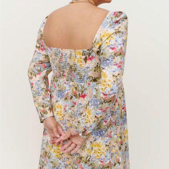 Reformation Kenzi floral sweetheart neckline smocked back mini dress - Picture 3 of 9